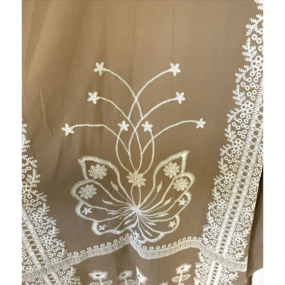 Rachel Women’s Oversized Embroidered Shawl Wrap – Taupe White Lace – NWT